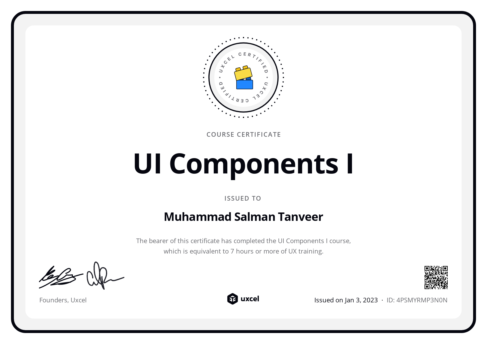 Muhammad Salman Tanveer's certificate